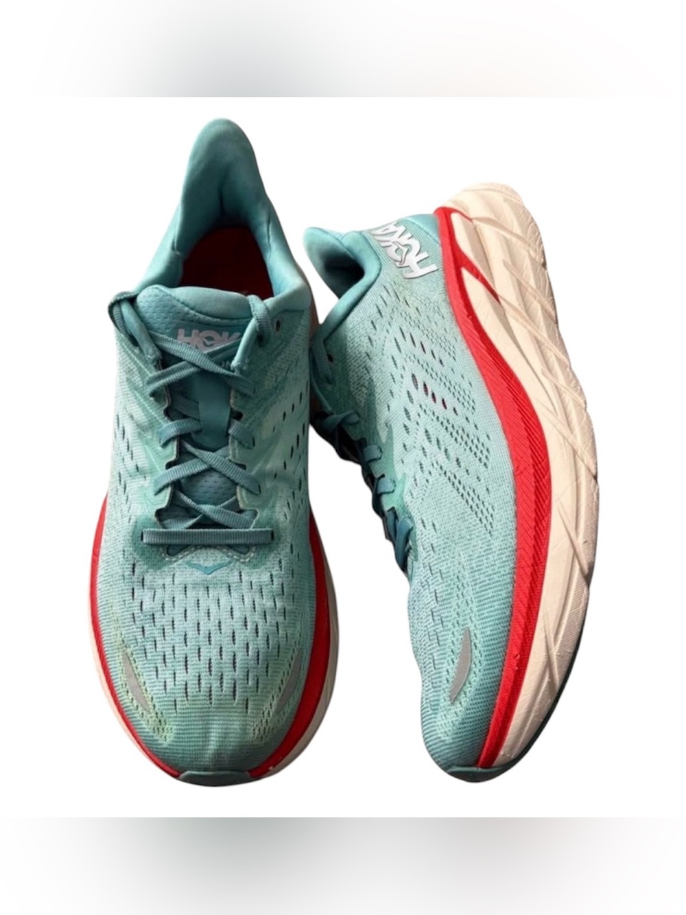 Hoka Women's Teal Running Shoes with Coral and White Midsole